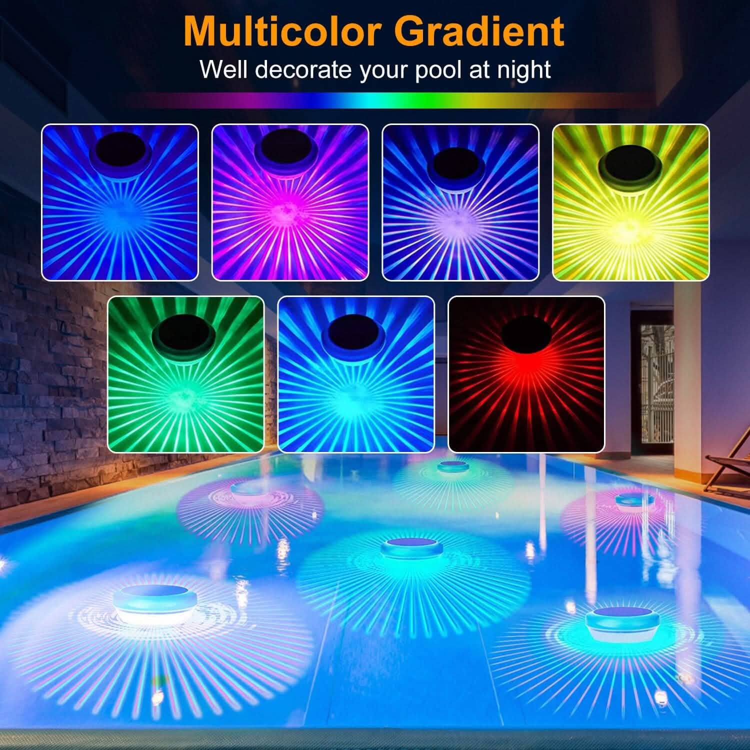2-Piece: Solar Powered LED Pool Light Gradient Multicolor Changing DailySale