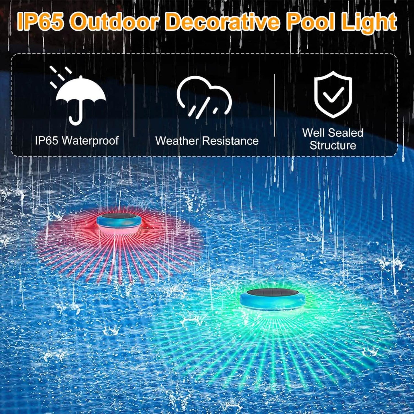 2-Piece: Solar Powered LED Pool Light Gradient Multicolor Changing DailySale