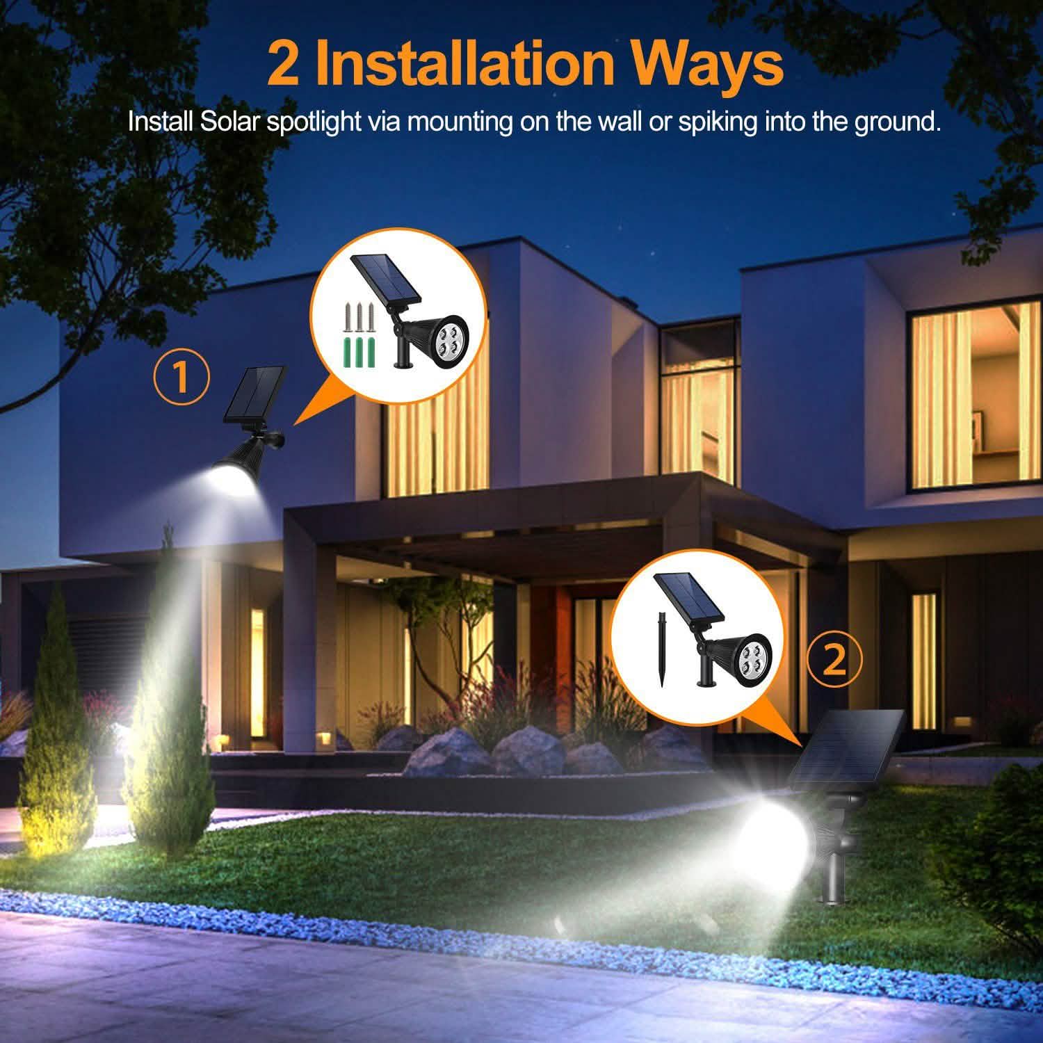 2-Piece: Solar Spotlight Outdoor Dusk Waterproof DailySale