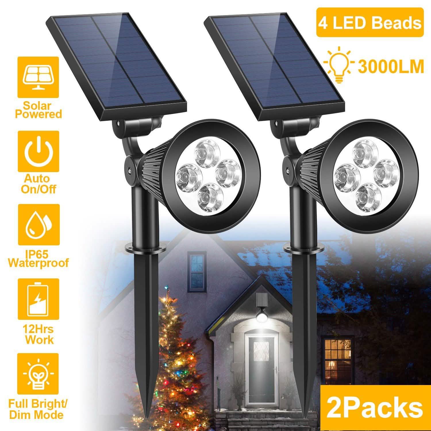 2-Piece: Solar Spotlight Outdoor Dusk Waterproof DailySale