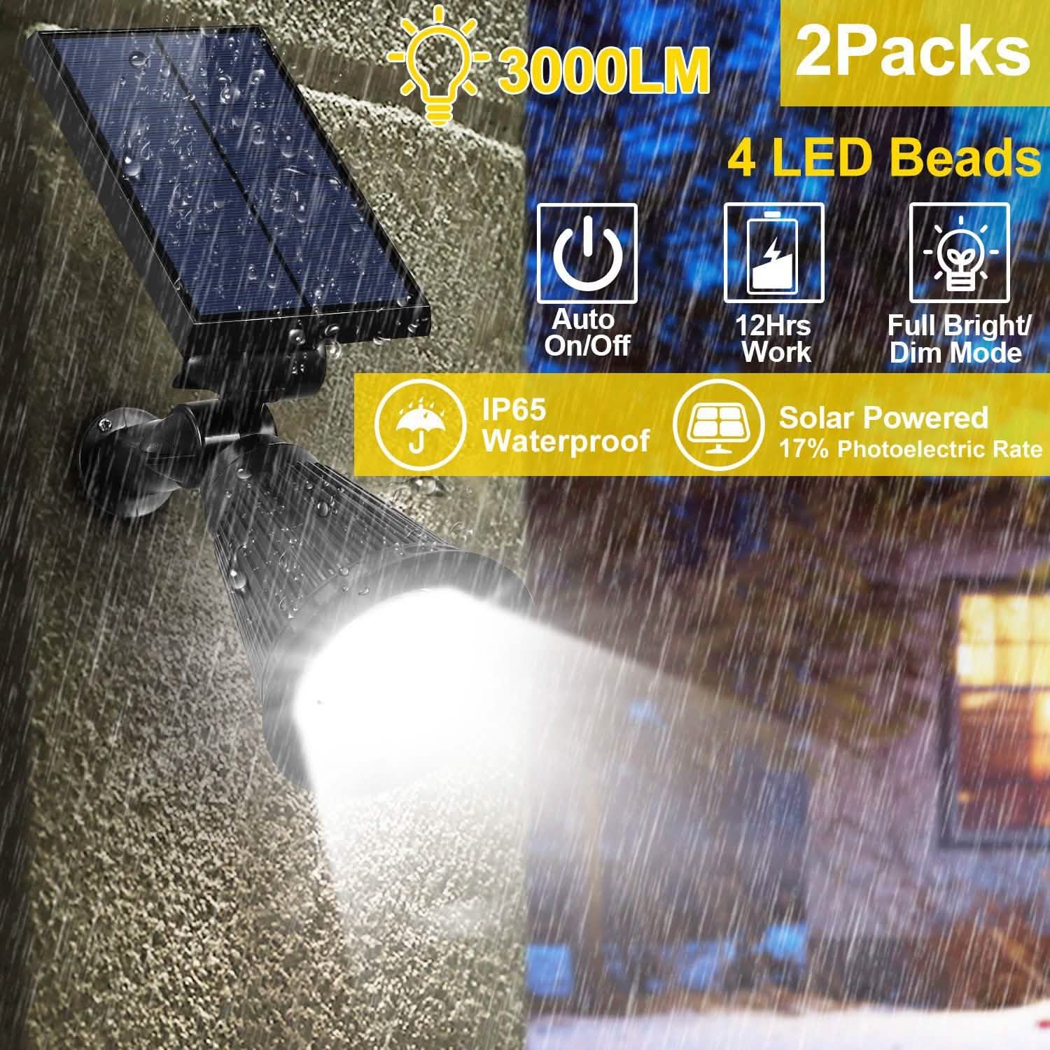 2-Piece: Solar Spotlight Outdoor Dusk Waterproof DailySale