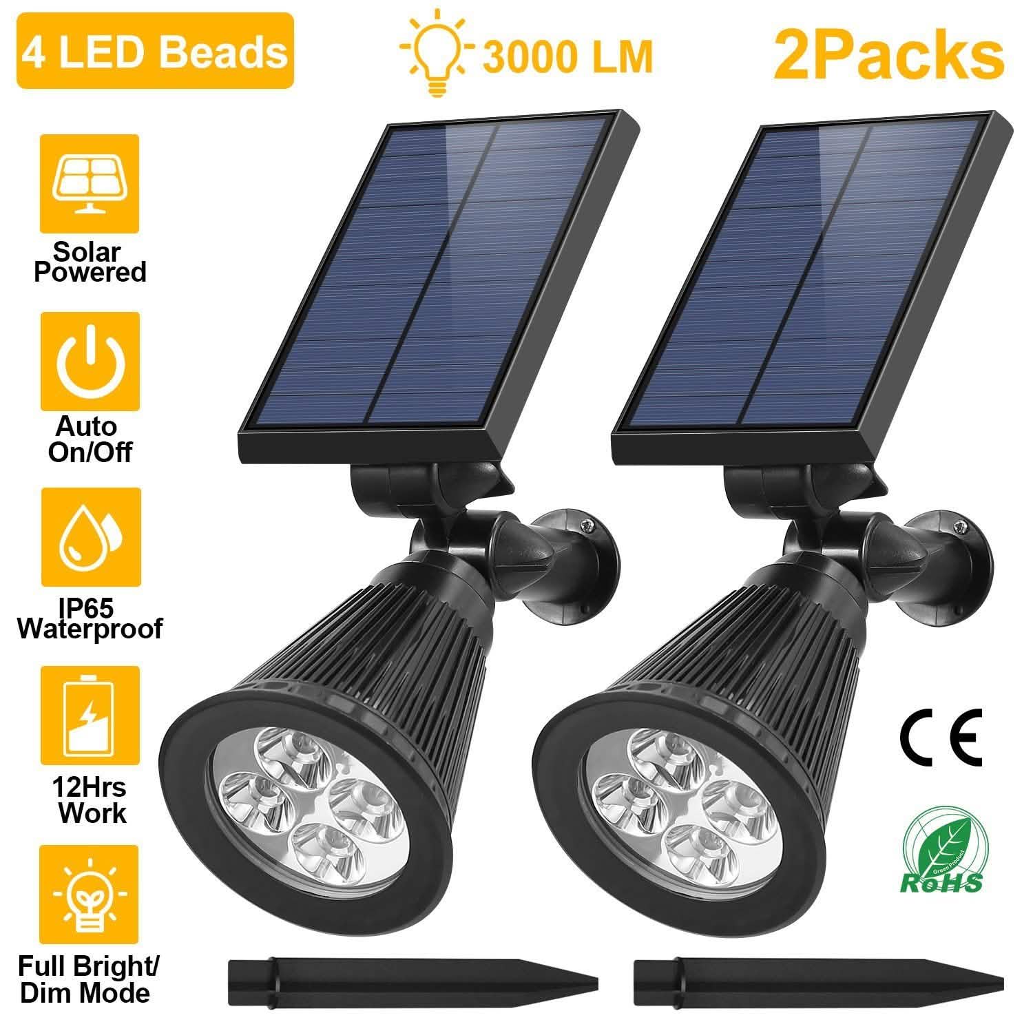 2-Piece: Solar Spotlight Outdoor Dusk Waterproof DailySale