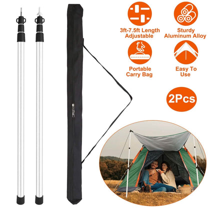 2-Piece: Telescoping Tarp Poles Portable Aluminum Awning Poles DailySale