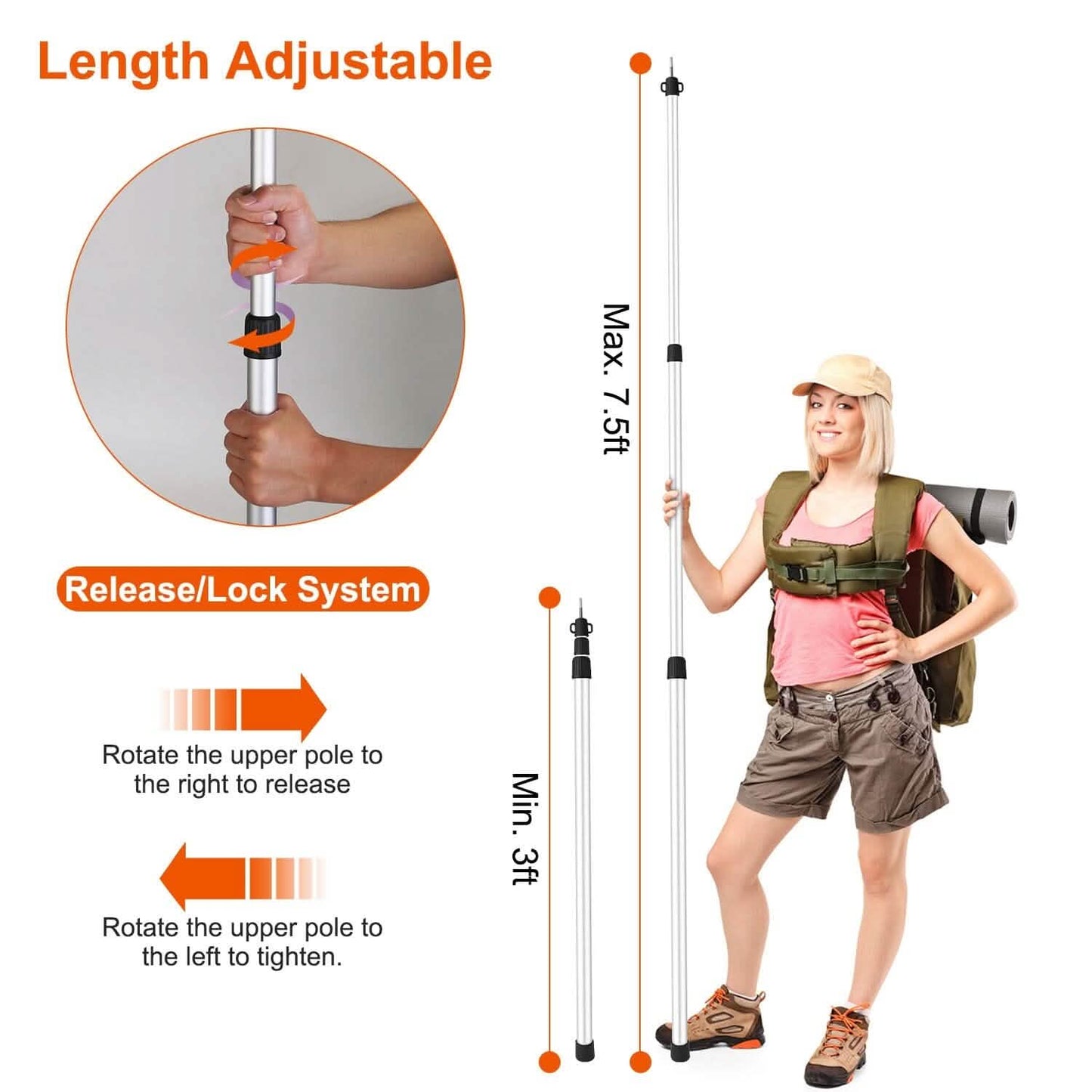 2-Piece: Telescoping Tarp Poles Portable Aluminum Awning Poles DailySale