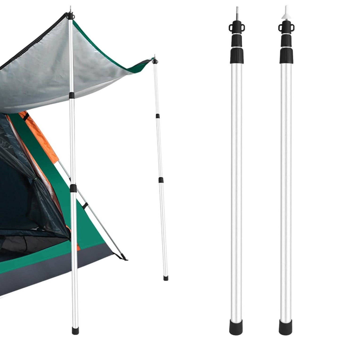 2-Piece: Telescoping Tarp Poles Portable Aluminum Awning Poles DailySale