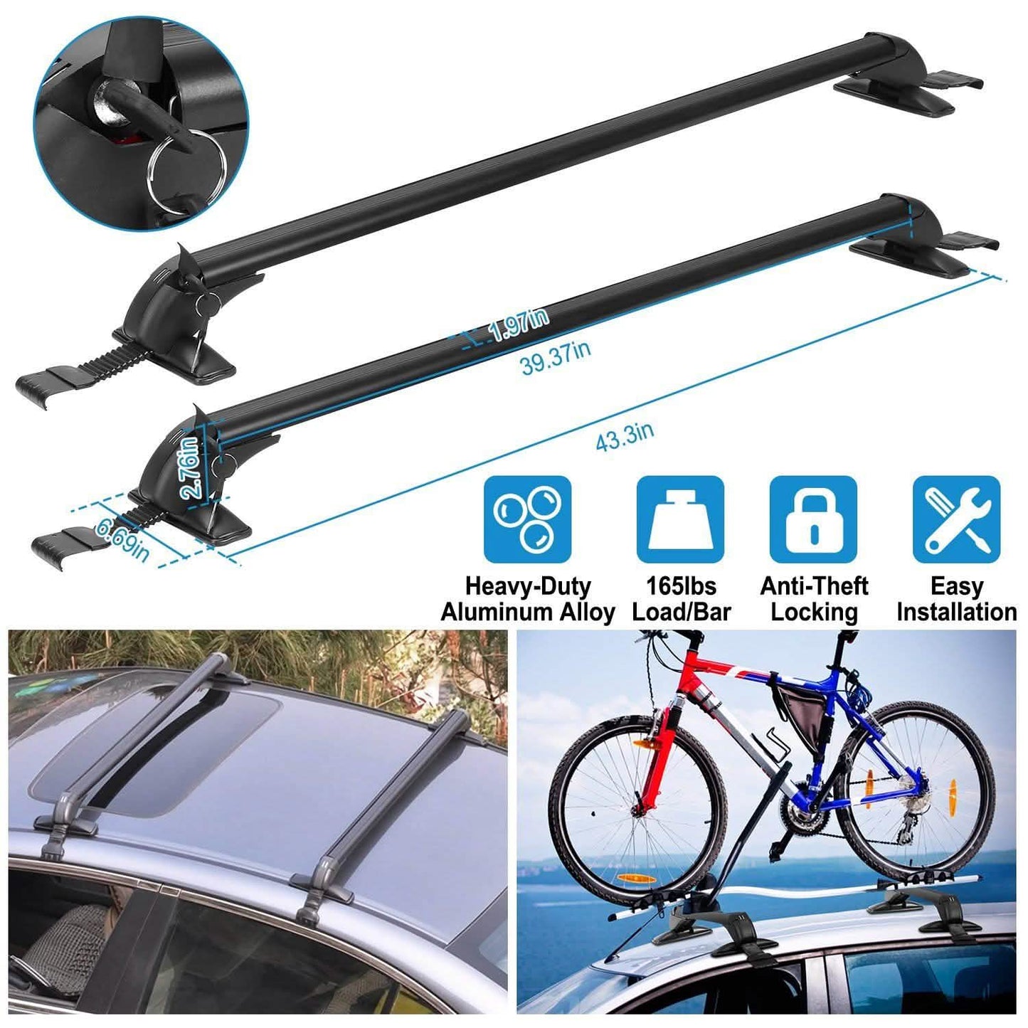 2-Piece: Universal 110CM/43-Inch Car Roof Rack Cross Bar DailySale