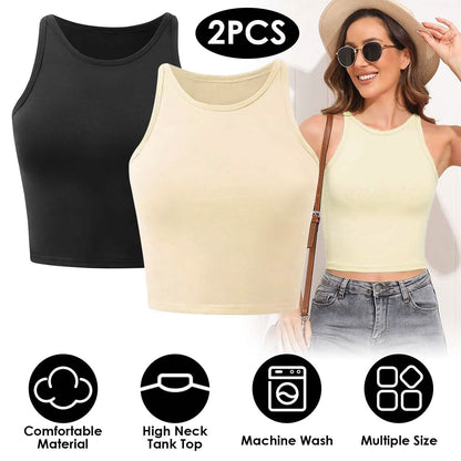 2-Piece: Women Sleeveless Cropped Tank top High Neck DailySale