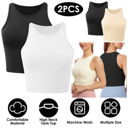2-Piece: Women Sleeveless Cropped Tank top High Neck DailySale