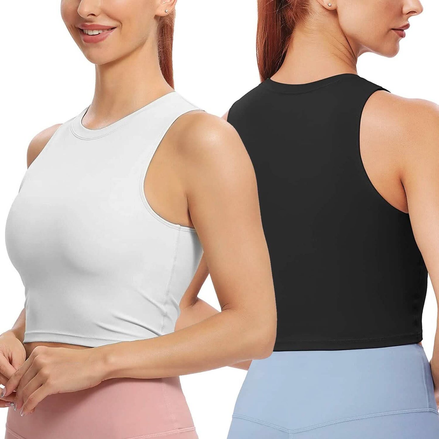2-Piece: Women Sleeveless Cropped Tank top High Neck DailySale
