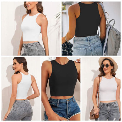 2-Piece: Women Sleeveless Cropped Tank top High Neck DailySale
