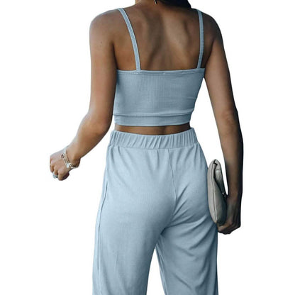 2-Piece: Women's Casual Outfit Ribbed Spaghetti Strap Top Ankle Length Joggers Sets DailySale