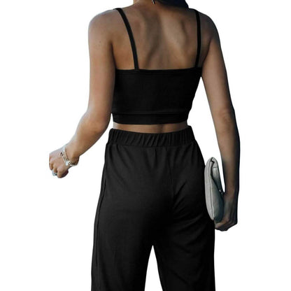 2-Piece: Women's Casual Outfit Ribbed Spaghetti Strap Top Ankle Length Joggers Sets DailySale