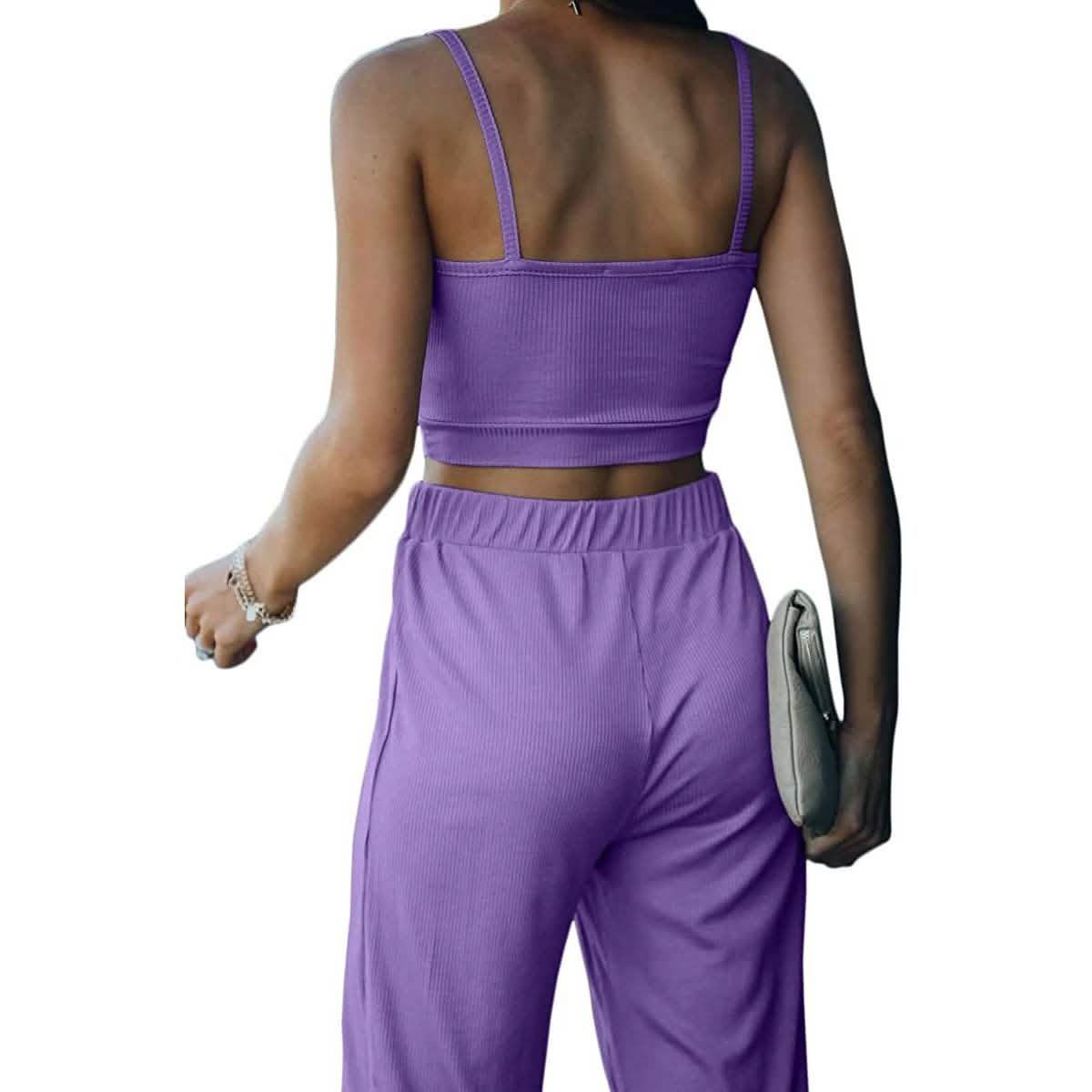 2-Piece: Women's Casual Outfit Ribbed Spaghetti Strap Top Ankle Length Joggers Sets DailySale