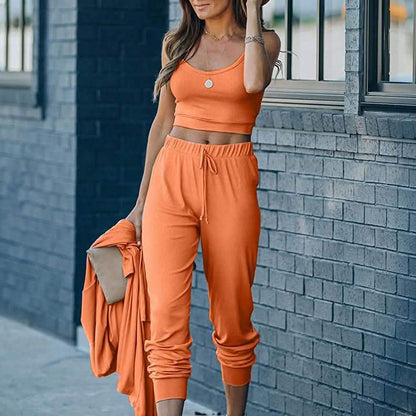 2-Piece: Women's Casual Outfit Ribbed Spaghetti Strap Top Ankle Length Joggers Sets DailySale