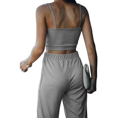 2-Piece: Women's Casual Outfit Ribbed Spaghetti Strap Top Ankle Length Joggers Sets DailySale