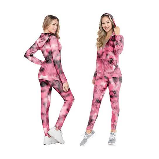 2-Piece: Women's Textured Anti Cellulite Body Shaping Jogger Tracksuit with Hoodie DailySale