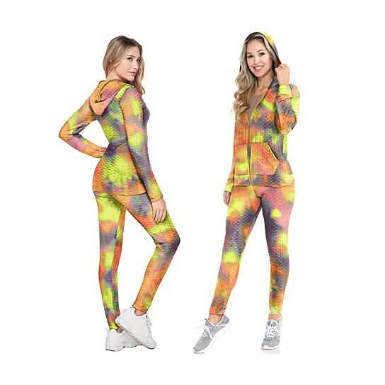 2-Piece: Women's Textured Anti Cellulite Body Shaping Jogger Tracksuit with Hoodie DailySale