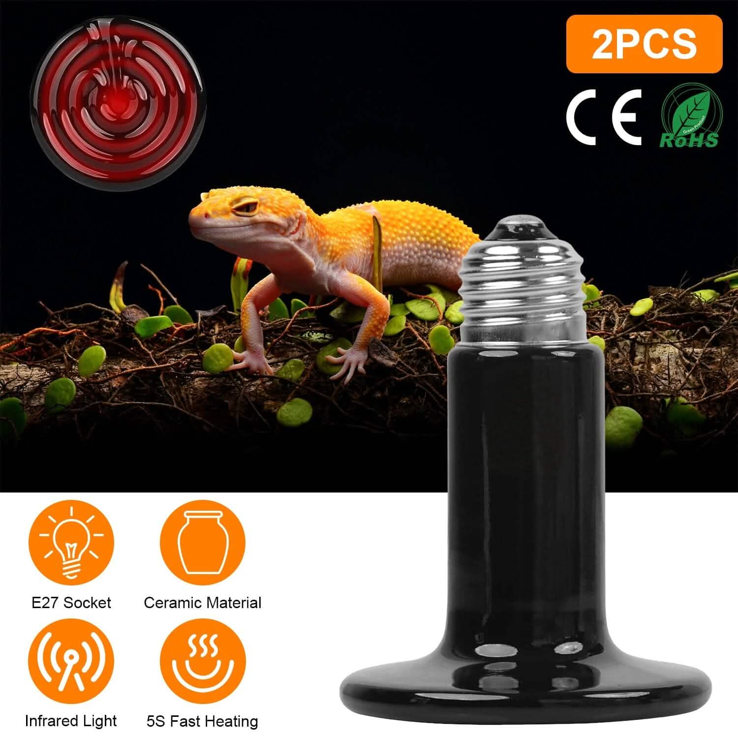 2-Pieces: 150W Infrared Reptile Heat Lamp No Light Emitting DailySale