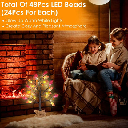 2-Pieces: 2FT Artificial Lighted Maple Tree with 24-Pieces Warm White LED Beads DailySale