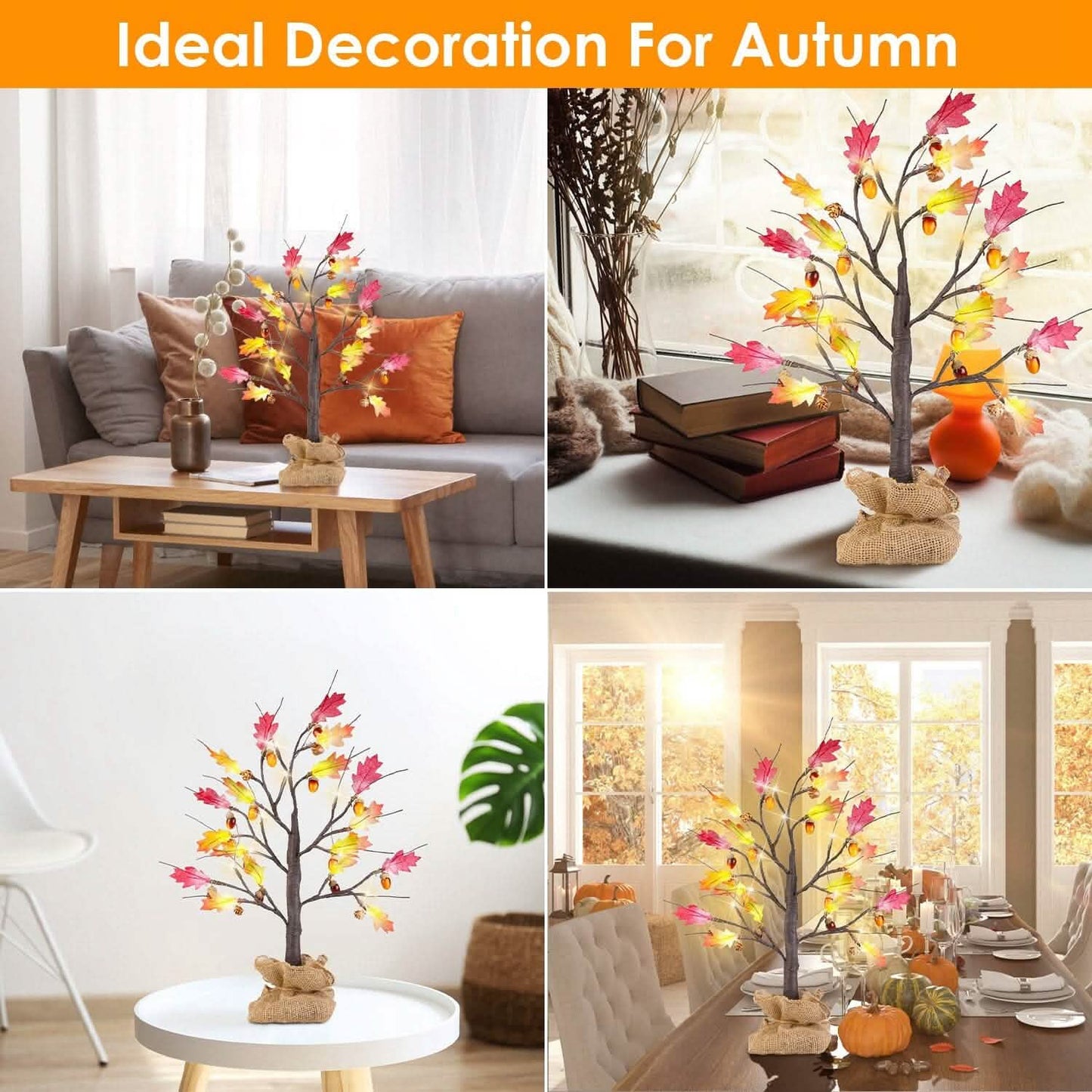 2-Pieces: 2FT Artificial Lighted Maple Tree with 24-Pieces Warm White LED Beads DailySale