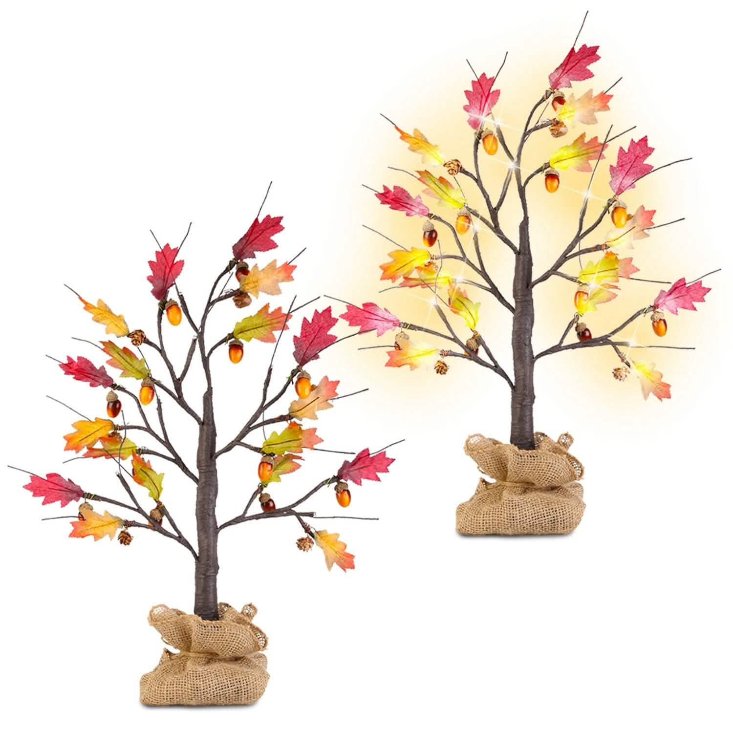 2-Pieces: 2FT Artificial Lighted Maple Tree with 24-Pieces Warm White LED Beads DailySale