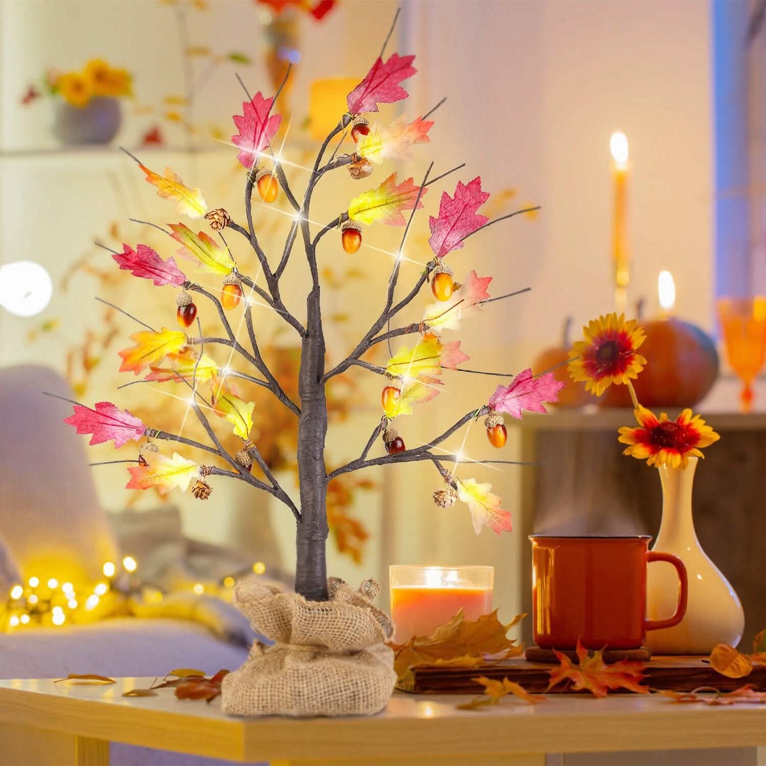 2-Pieces: 2FT Artificial Lighted Maple Tree with 24-Pieces Warm White LED Beads DailySale