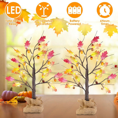 2-Pieces: 2FT Artificial Lighted Maple Tree with 24-Pieces Warm White LED Beads DailySale