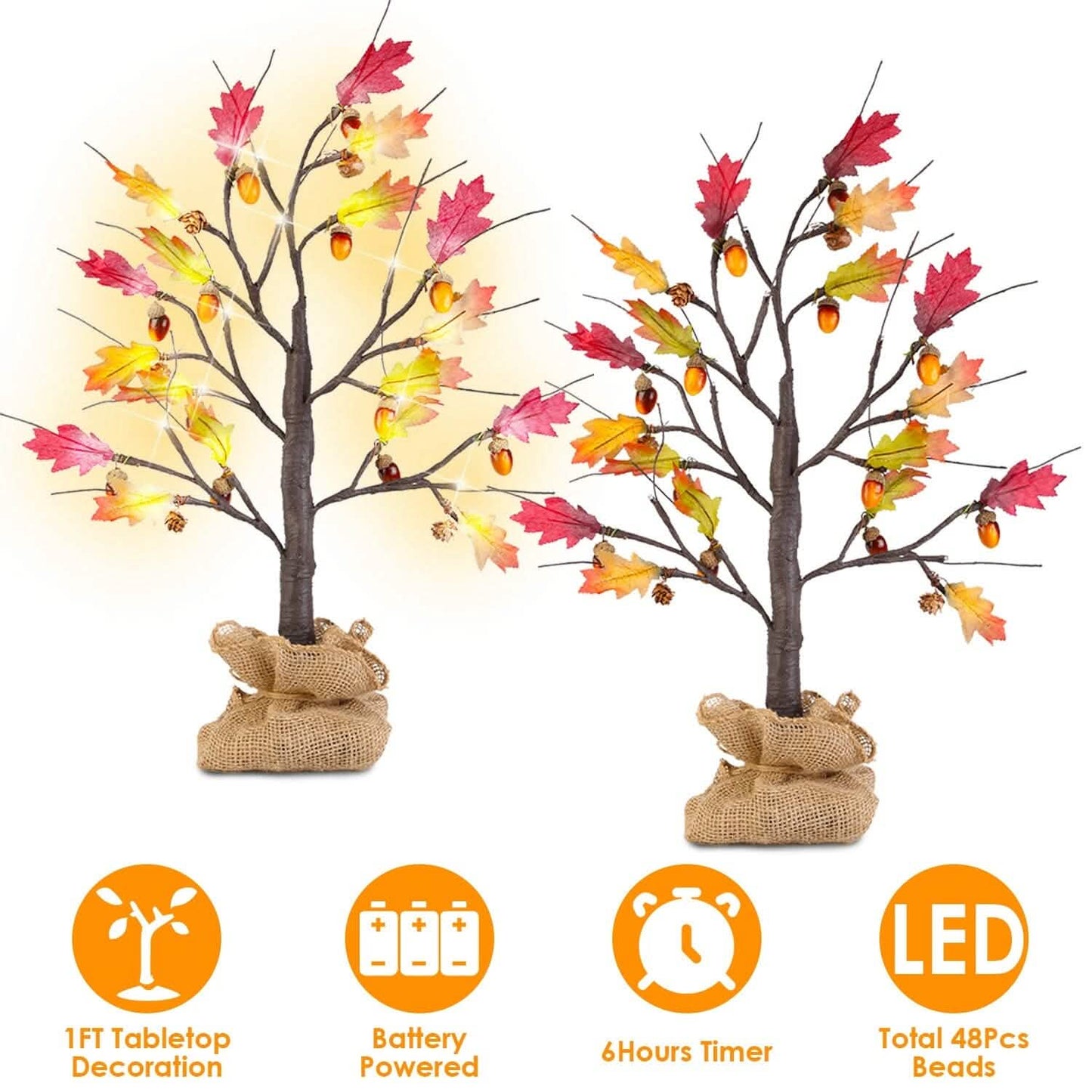 2-Pieces: 2FT Artificial Lighted Maple Tree with 24-Pieces Warm White LED Beads DailySale