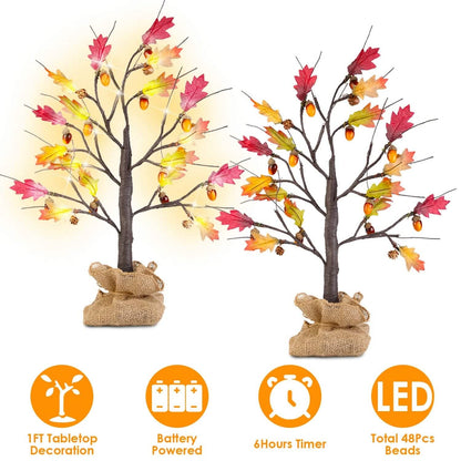 2-Pieces: 2FT Artificial Lighted Maple Tree with 24-Pieces Warm White LED Beads DailySale