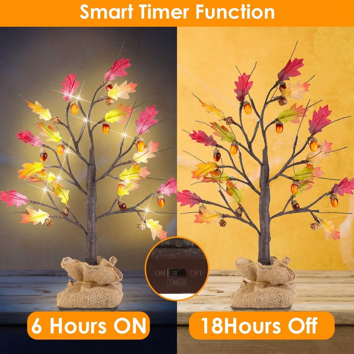 2-Pieces: 2FT Artificial Lighted Maple Tree with 24-Pieces Warm White LED Beads DailySale
