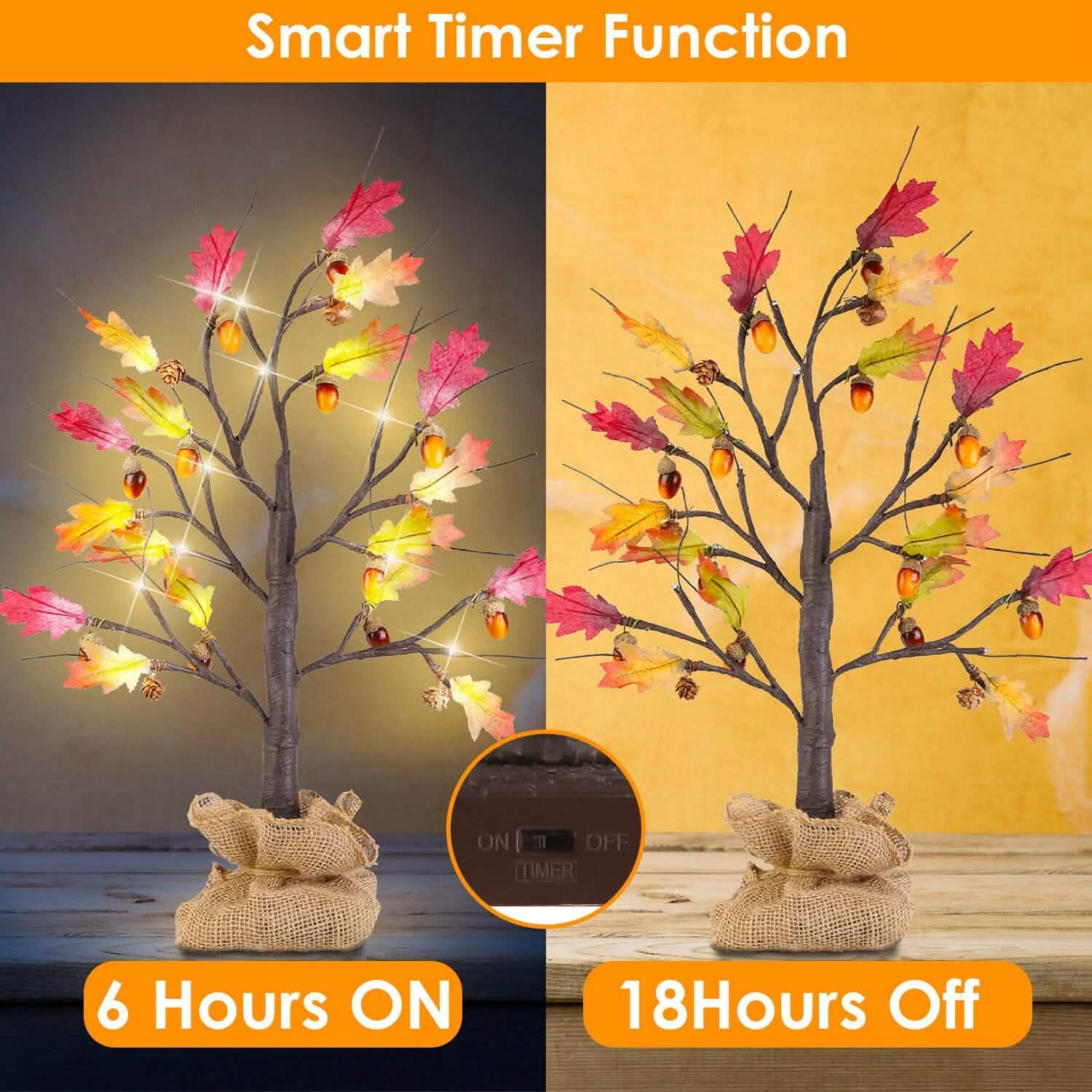 2-Pieces: 2FT Artificial Lighted Maple Tree with 24-Pieces Warm White LED Beads DailySale