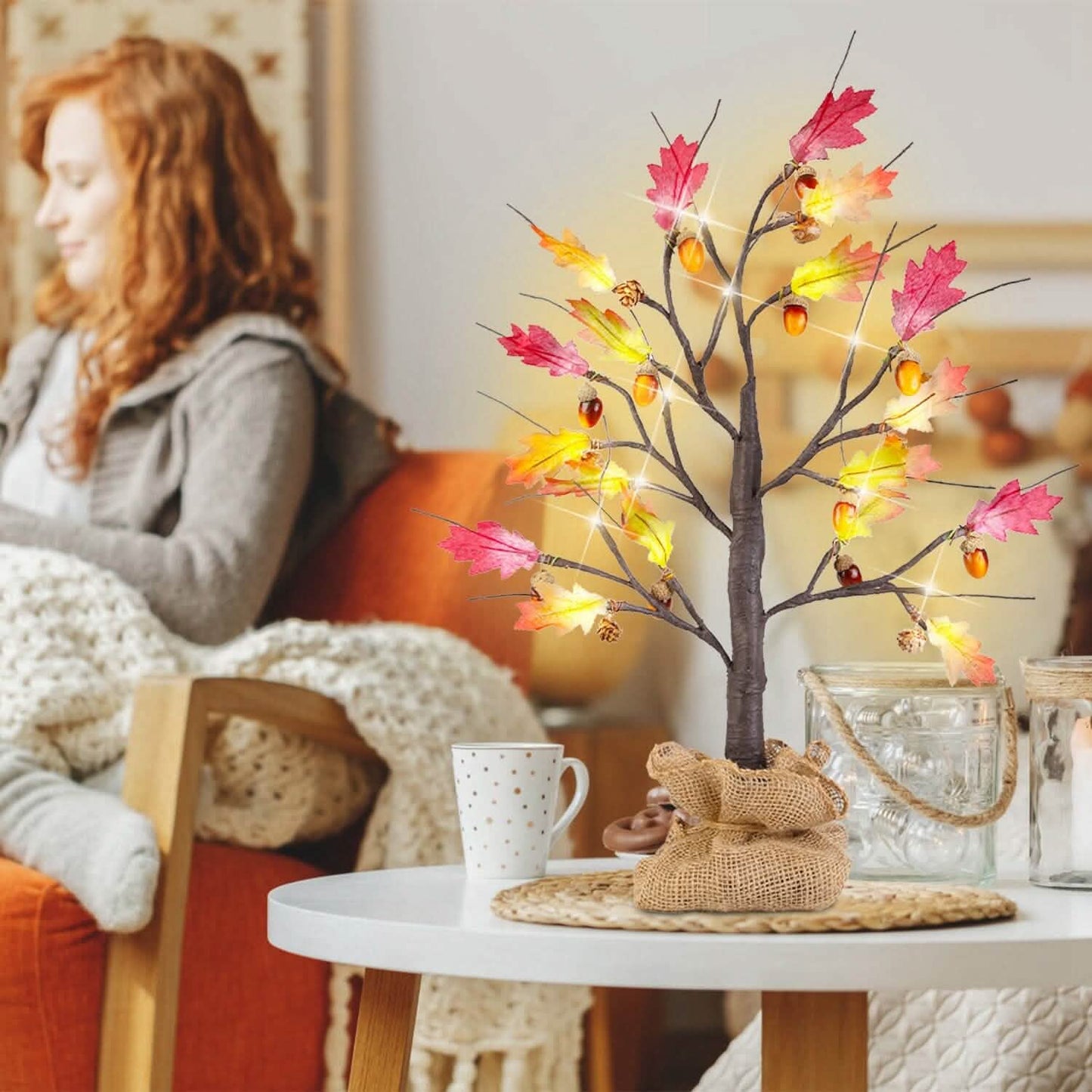 2-Pieces: 2FT Artificial Lighted Maple Tree with 24-Pieces Warm White LED Beads DailySale