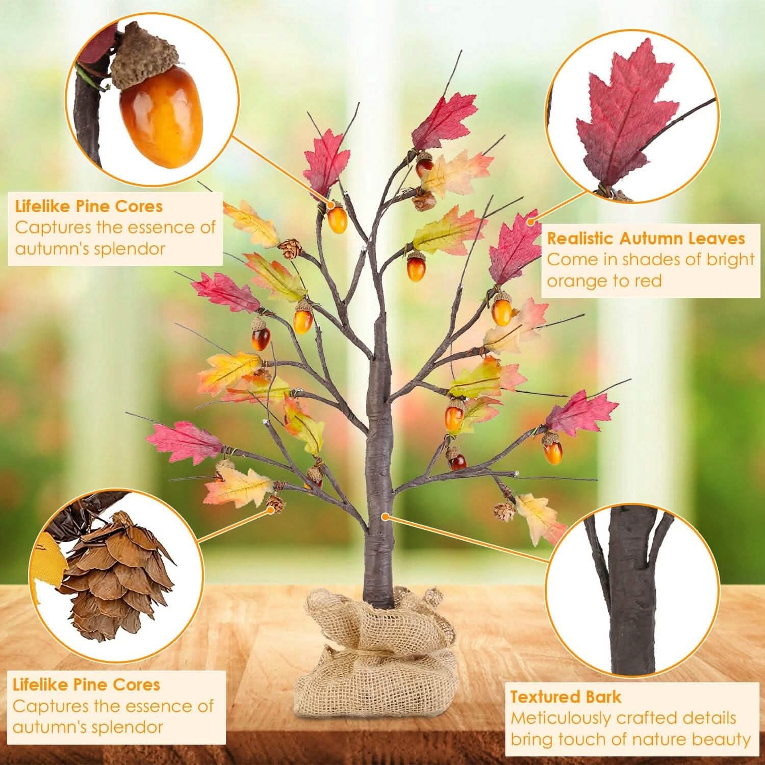 2-Pieces: 2FT Artificial Lighted Maple Tree with 24-Pieces Warm White LED Beads DailySale