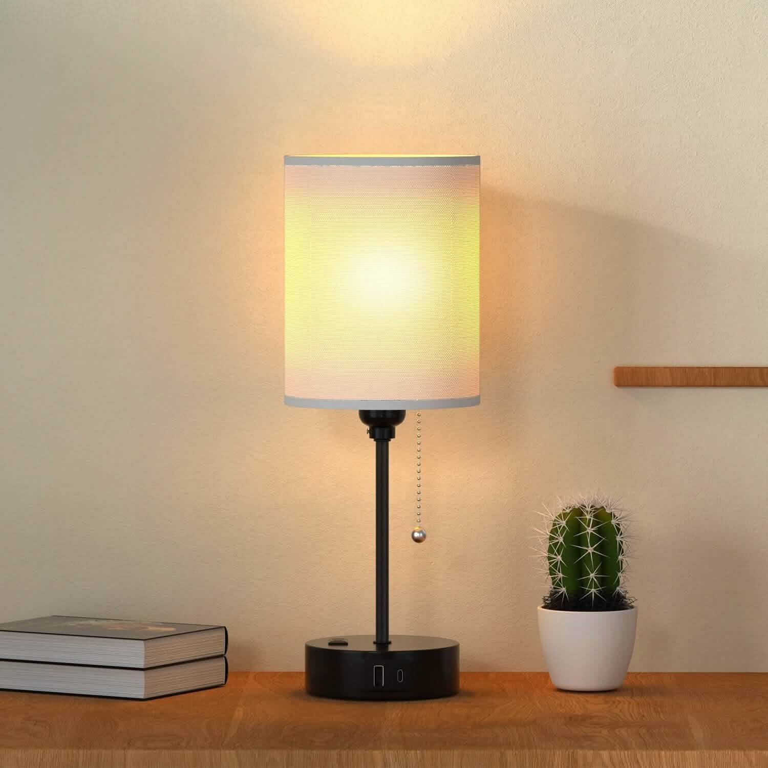 2-Pieces: Bedside Lamps 3 Color Modes USB C+A AC Output Ports Pull Chain DailySale