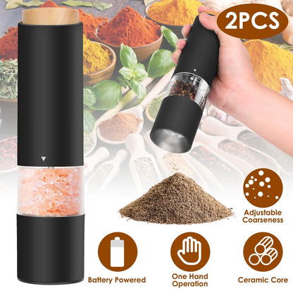 2-Pieces: Electric Salt and Pepper Grinder Battery Powered with Adjustable Coarseness DailySale
