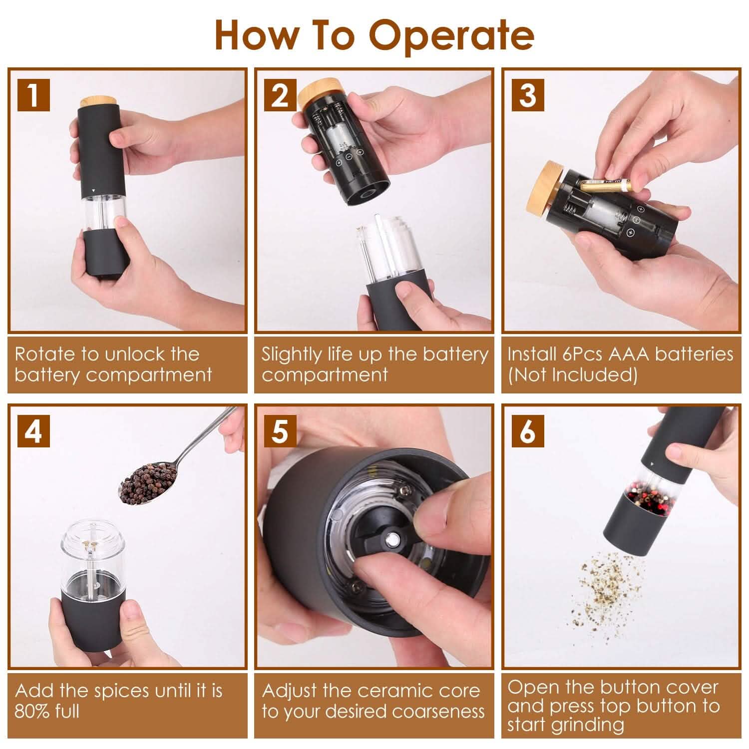 2-Pieces: Electric Salt and Pepper Grinder Battery Powered with Adjustable Coarseness DailySale