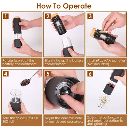 2-Pieces: Electric Salt and Pepper Grinder Battery Powered with Adjustable Coarseness DailySale