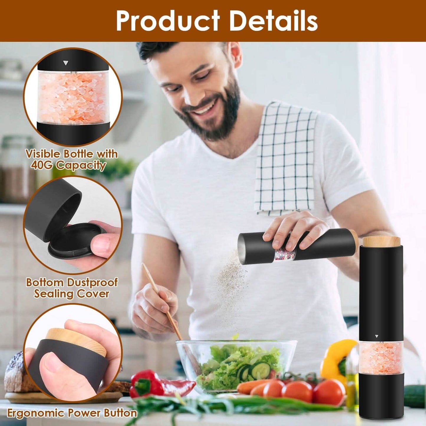 2-Pieces: Electric Salt and Pepper Grinder Battery Powered with Adjustable Coarseness DailySale