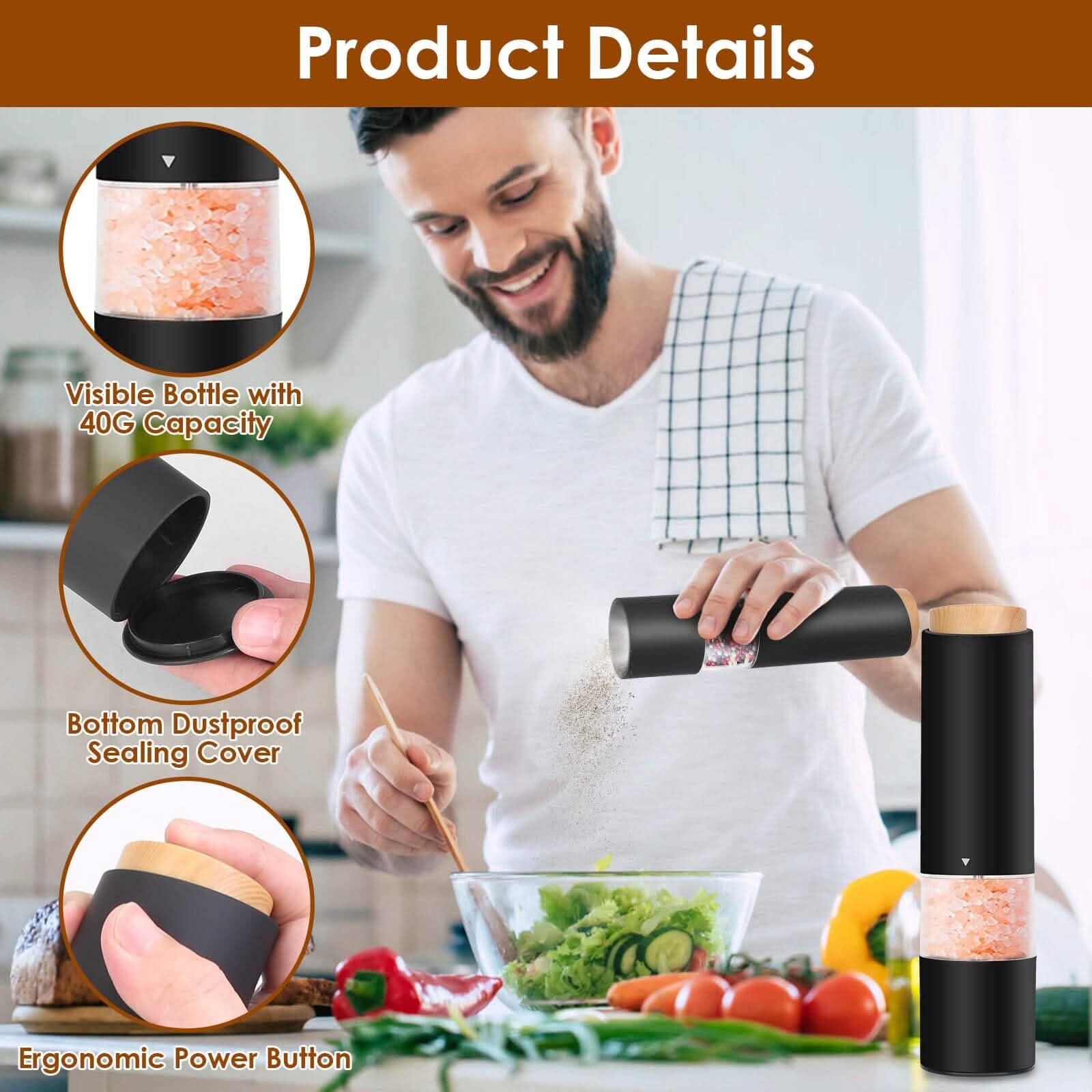 2-Pieces: Electric Salt and Pepper Grinder Battery Powered with Adjustable Coarseness DailySale