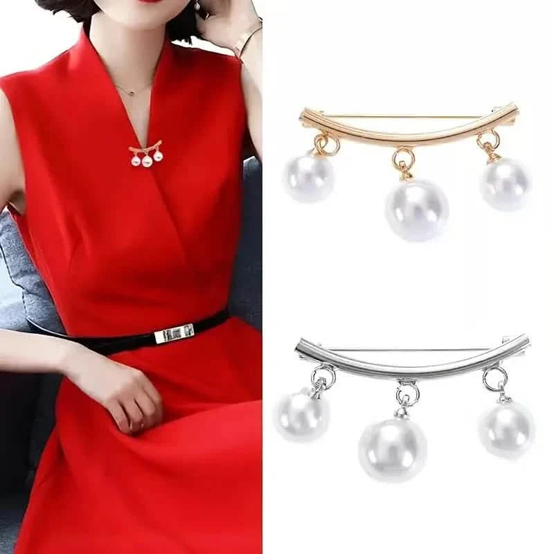 2-Pieces: Faux Pearl Neck Tie Pin Buckle Faux Pendant DailySale