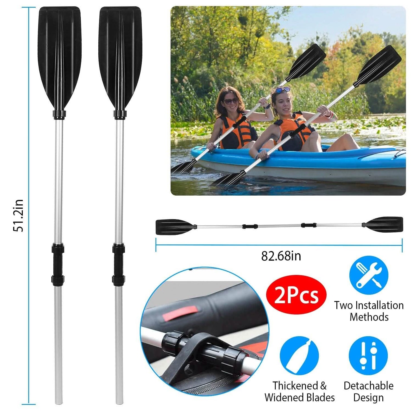 2-Pieces: Kayak Paddles Aluminum Alloy Detachable Canoe DailySale