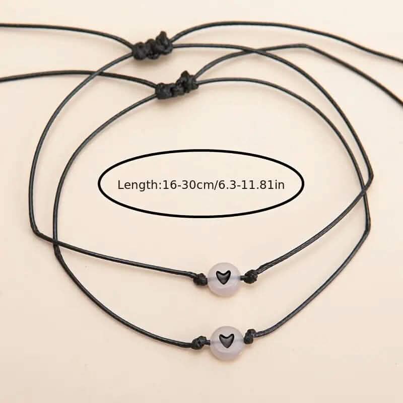 2-Pieces: Luminous Flat Round Shape Beads Braided Bracelet with Heart Shape Pattern DailySale