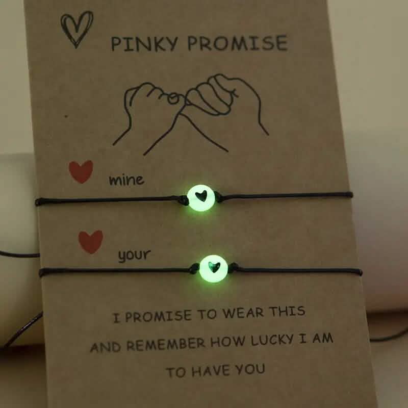2-Pieces: Luminous Flat Round Shape Beads Braided Bracelet with Heart Shape Pattern DailySale