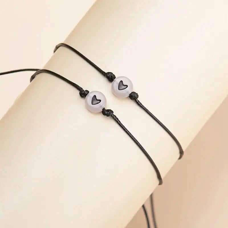 2-Pieces: Luminous Flat Round Shape Beads Braided Bracelet with Heart Shape Pattern DailySale