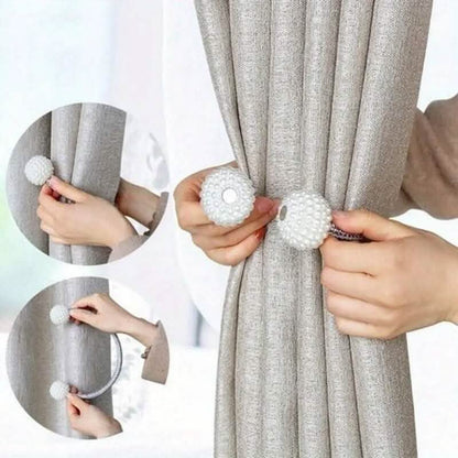 2-Pieces: Magnetic Curtain Tiebacks with Faux Pearls DailySale