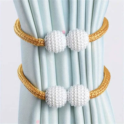 2-Pieces: Magnetic Curtain Tiebacks with Faux Pearls DailySale