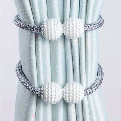 2-Pieces: Magnetic Curtain Tiebacks with Faux Pearls DailySale