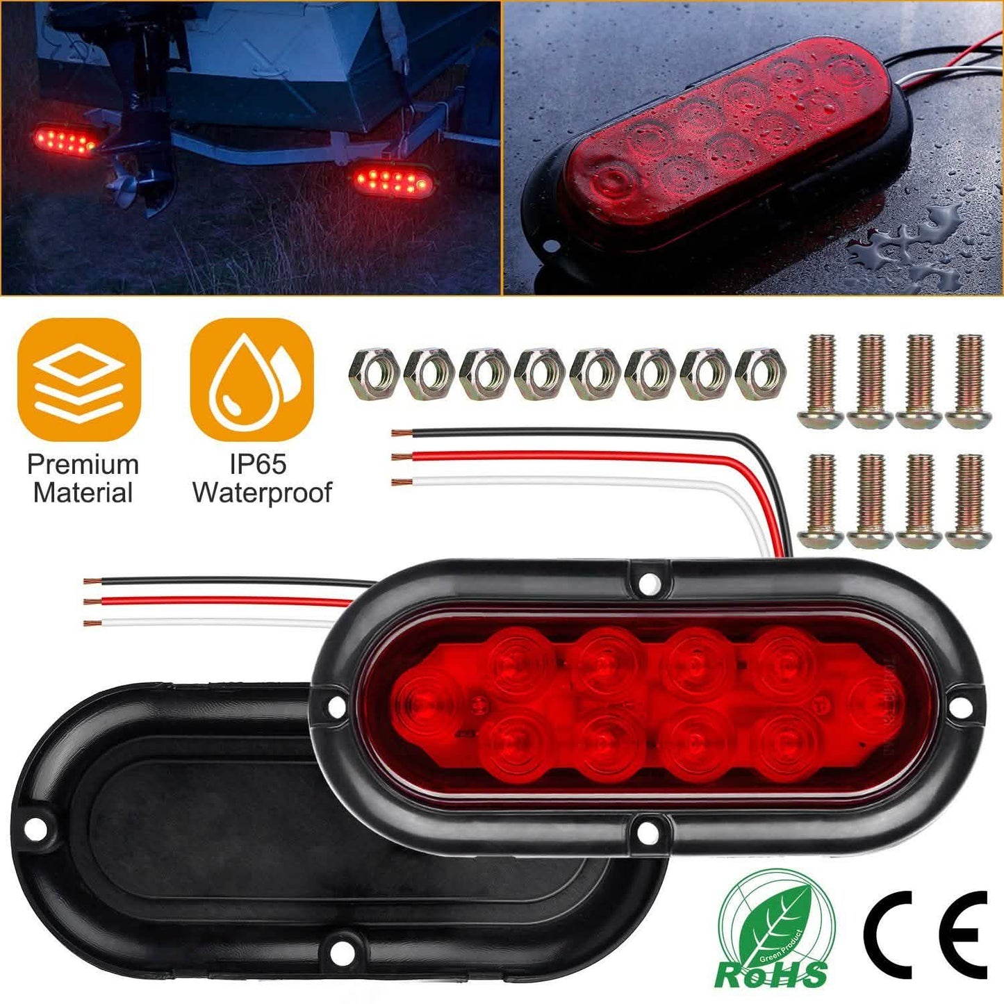 2-Pieces: Oval LED Brake Light 10 LED Lamp Stop Turn Tail Light DailySale