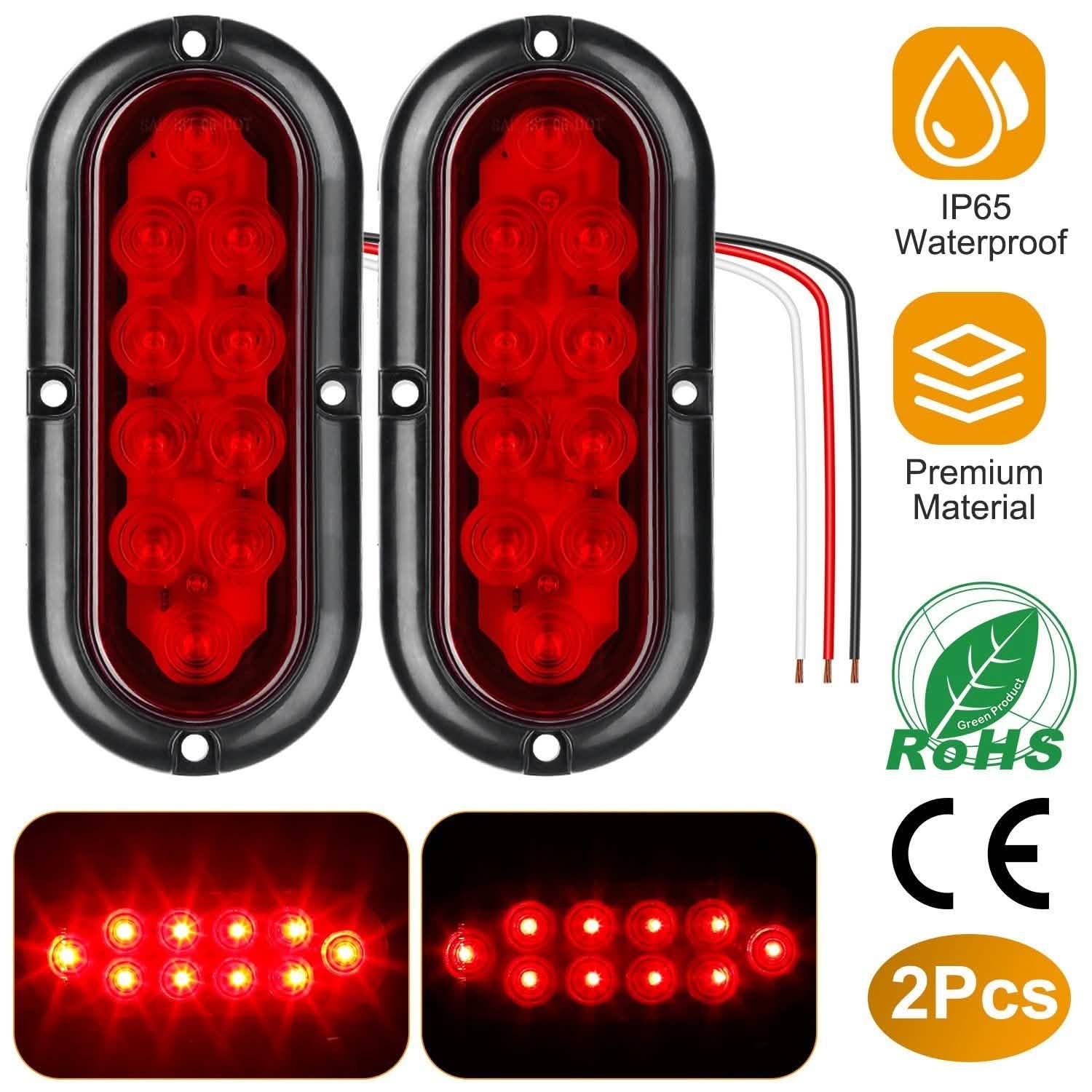 2-Pieces: Oval LED Brake Light 10 LED Lamp Stop Turn Tail Light DailySale