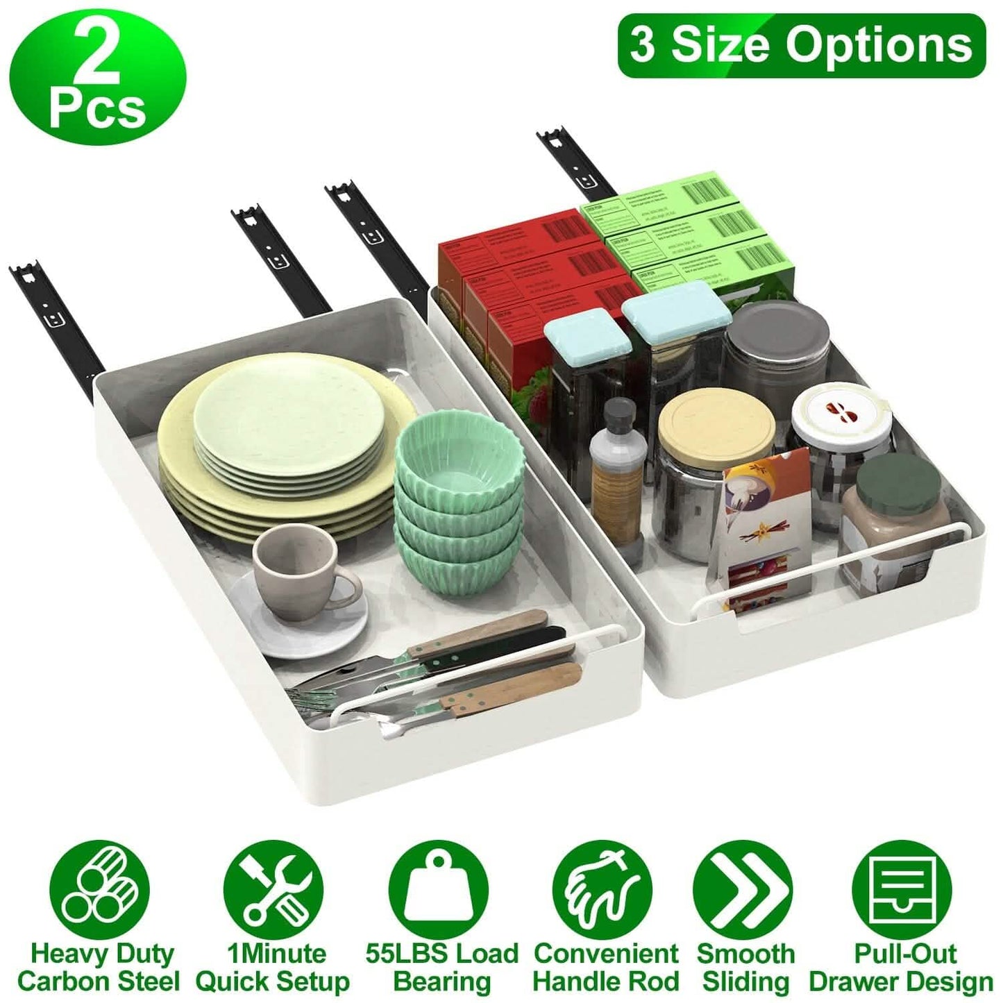 2-Pieces: Pull Out Cabinet Organizers DailySale